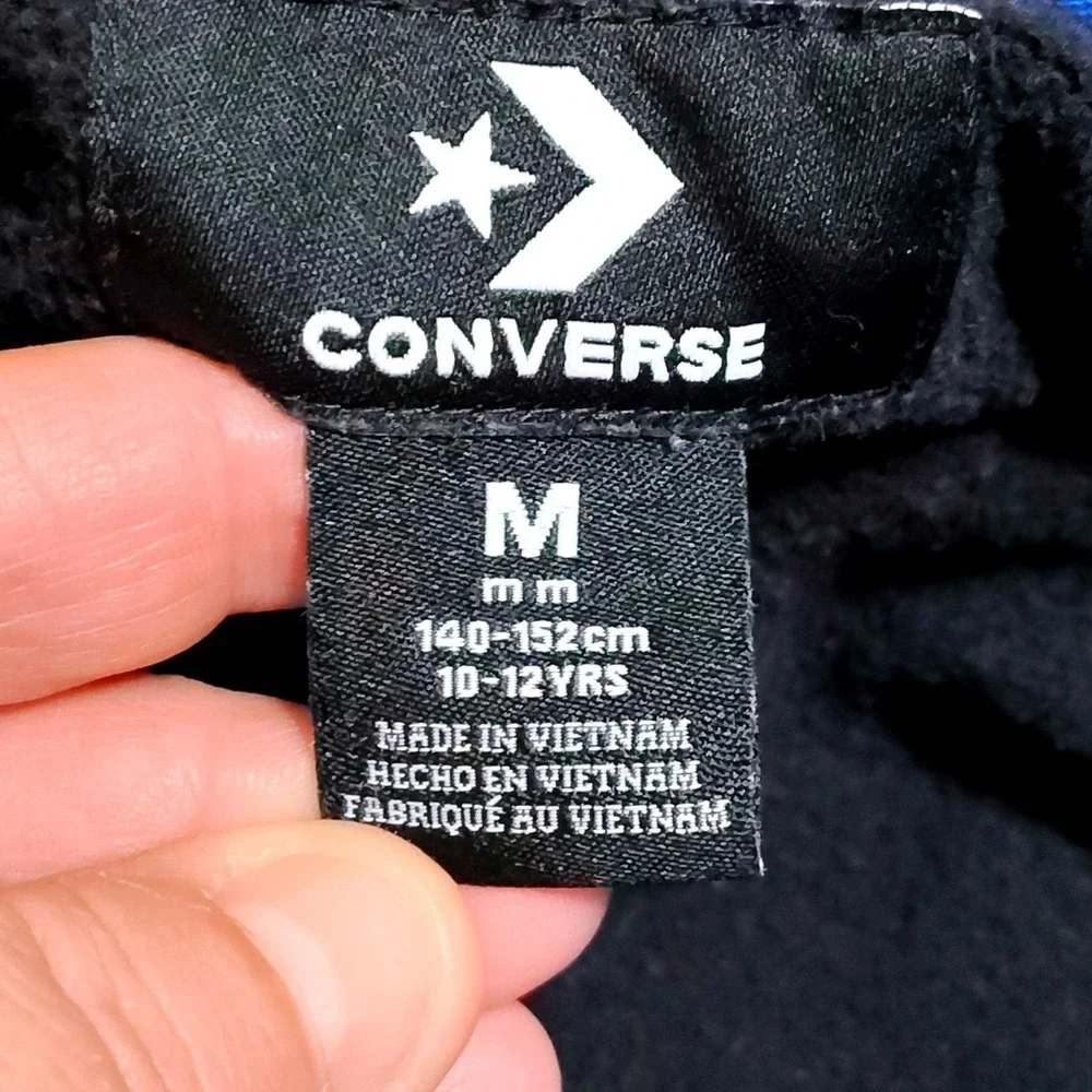 Converse All Star Hoodie Kids Medium Black Neon‎ Logo Pullover Sweatshirt 10-12